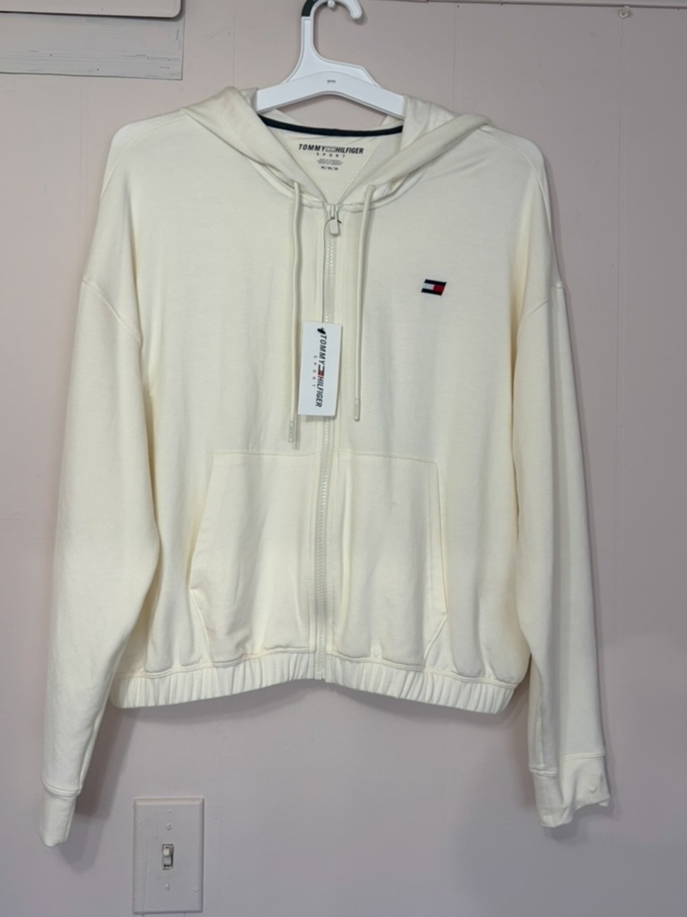 Tommy Hilfiger Off-White Full-Zip Hoodie with Flag Logo